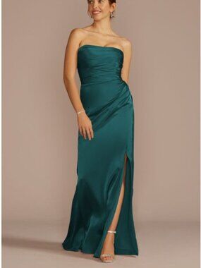 Galina Signature Emerald Green Straplesss Charmeuse Dress Gown Size 12